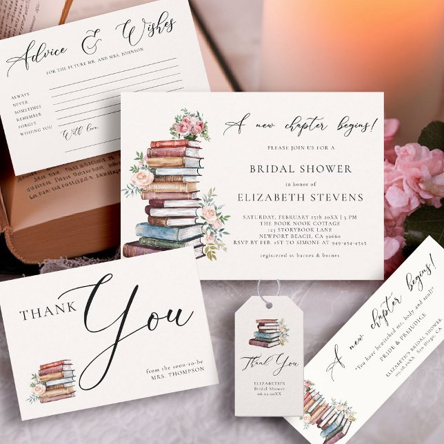 Étiquettes-cadeau Book Lover New Chapter Bookish Literary Thank You (new chapter theme book lover bookish literary bridal shower collection watercolor stack floral roses)