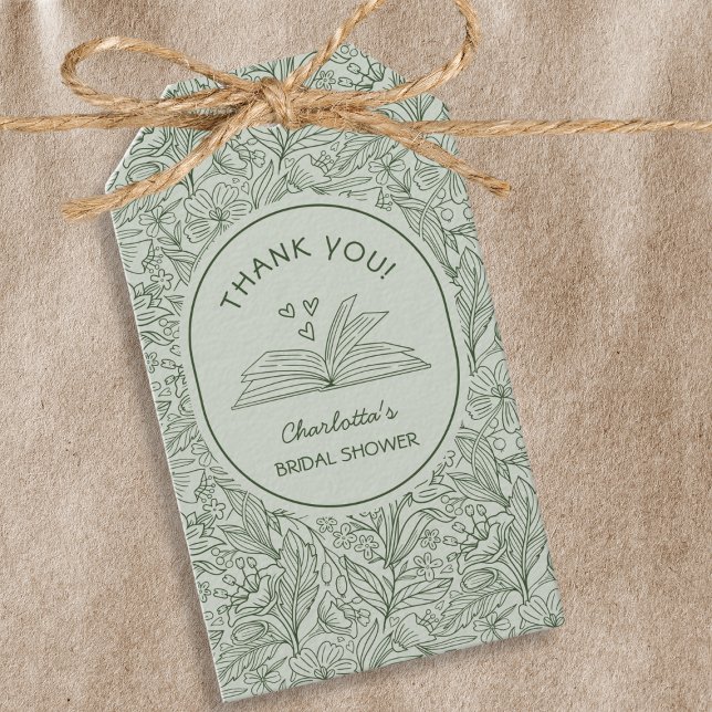 Étiquettes-cadeau Book Theme Green Floral Literary Bridal Shower (Book Theme Green Floral Literary Bridal Shower Gift Tags)