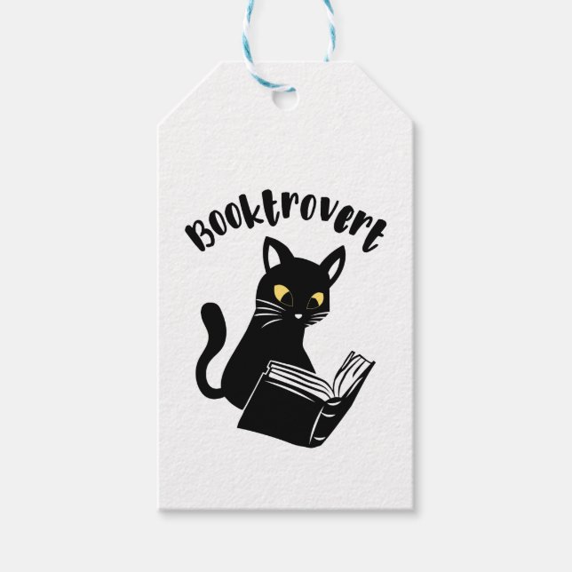 Étiquettes-cadeau Booktrovert chat avec livre (Devant)