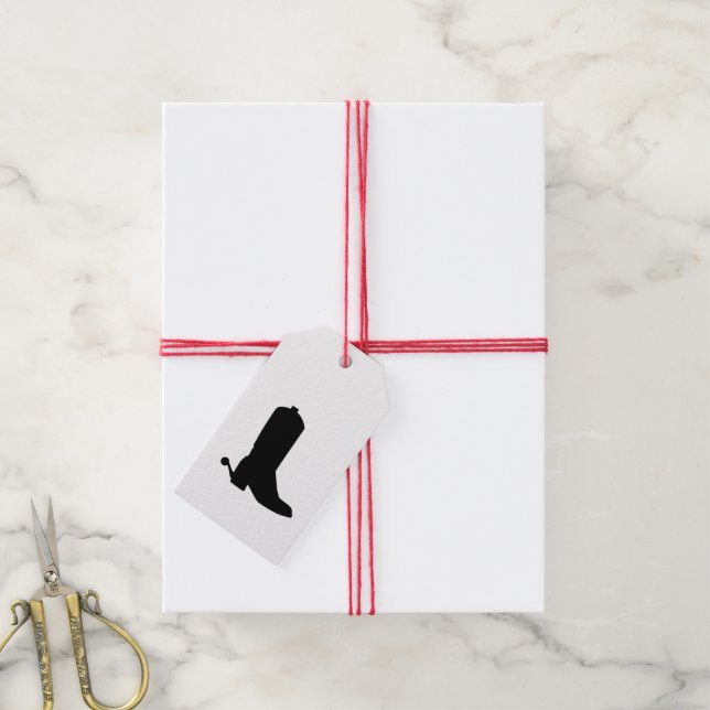 Étiquettes-cadeau Boot Cowboy moderne Spire Silhouette Noir Blanc (With Twine)