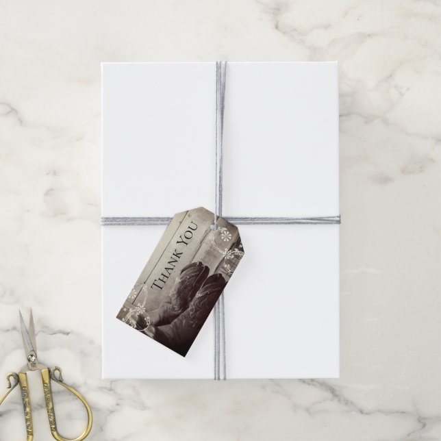 Étiquettes-cadeau Boot rustique Cowboy Western Quinceañera Merci (Avec de la ficelle)