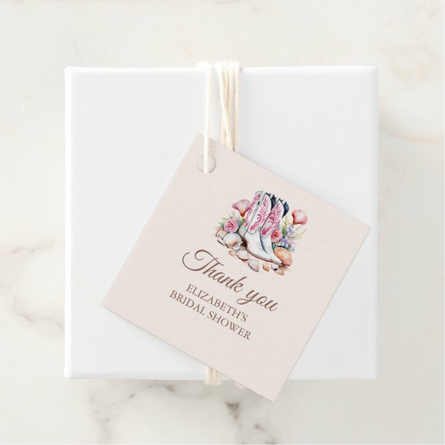 Étiquettes Cadeau Boots de Fête des mariées Boho Coastal Cowgirl (En situation)