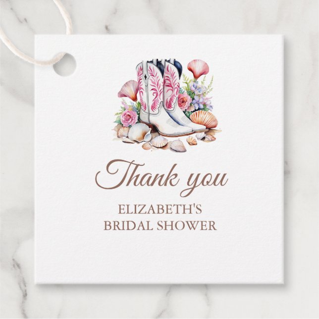 Étiquettes Cadeau Boots de Fête des mariées Boho Coastal Cowgirl (Devant)