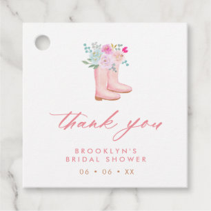 Étiquettes Cadeau Boots de pluie rose Floral Fête des mariées Merci