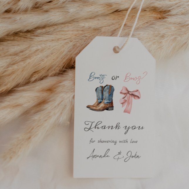 Étiquettes-cadeau Boots ou Bows Blue Rose Genre Revevela Party (Créateur téléchargé)