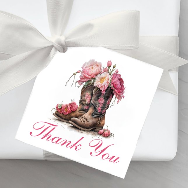 Étiquettes Cadeau Boots rustiques Pays Rose Floral Mariage Merci (Créateur téléchargé)