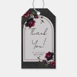 Étiquettes-cadeau Bordeaux Red Roses Shadowy Grey Floral Mariage