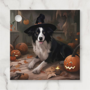 Étiquettes Cadeau Border Collie Citrouilles Halloween Épouvantable
