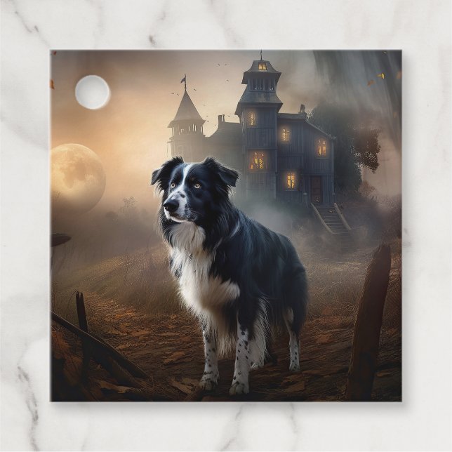 Étiquettes Cadeau Border Collie Halloween Effrayant  (Devant)