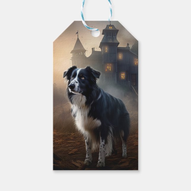 Étiquettes-cadeau Border Collie Halloween Épouvantable (Devant)