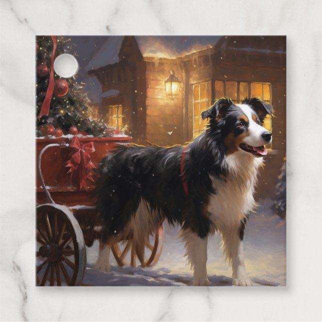 Étiquettes Cadeau Border Collie Noël Saison Festive (Devant)