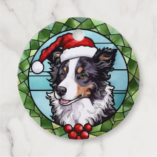 Étiquettes Cadeau Border Collie Vitrail Noël