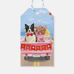 Étiquettes-cadeau Bordure Collie Chien Saint Valentin Coeurs de cami