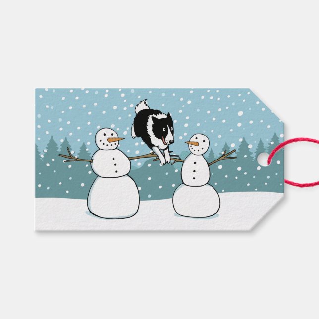Étiquettes-cadeau Bordure Collie hiver Agilité Chien vacances à part (Devant (Horizontal))