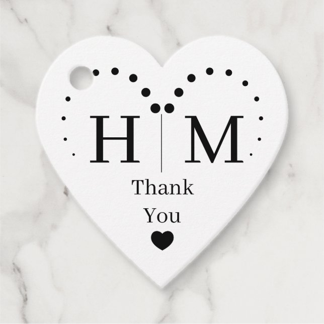 Étiquettes Cadeau Bordure de cœur de mariage à monogramme classique (Devant)