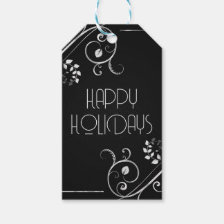 Étiquettes-cadeau Bordure Florale Métallique Joyeuses Fêtes