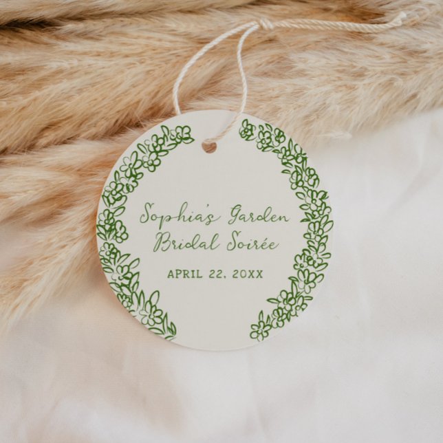 Étiquettes Cadeau Bordure florale verte dessinée à la main (Créateur téléchargé)
