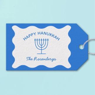 Étiquettes-cadeau Bordure moderne Gras Wavy Personnalisé Bleu Hanouk