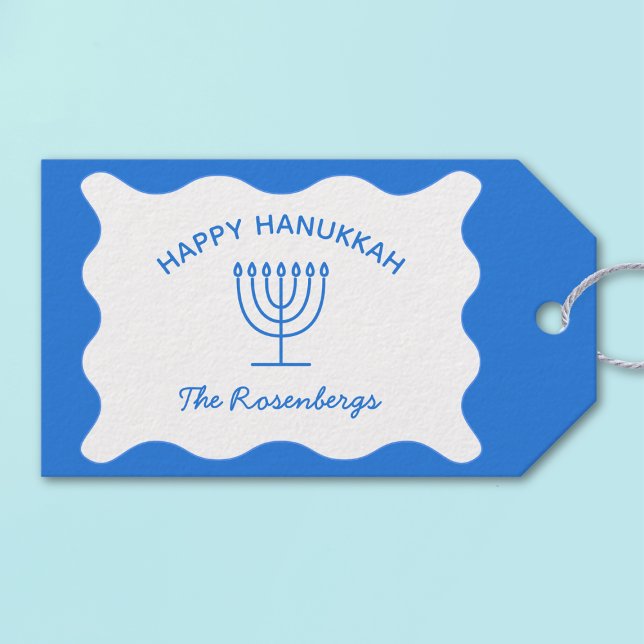 Étiquettes-cadeau Bordure moderne Gras Wavy Personnalisé Bleu Hanouk (Créateur téléchargé)