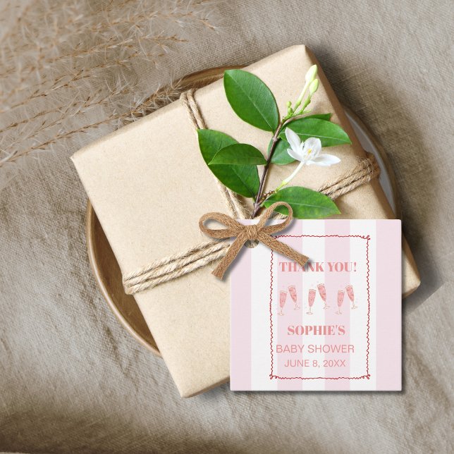 Étiquettes Cadeau Bordure rouge rose rétro Brunch et Baby shower mou (Créateur téléchargé)