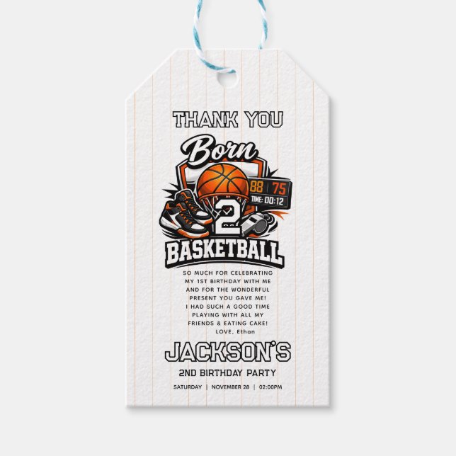 Étiquettes-cadeau Born 2 Basketball Sports Themed Boy 2nd Birthday  (Devant)