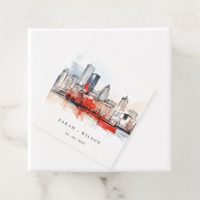 Étiquettes Cadeau Boston Massachusetts City Scape Mariage d'aquarell (En situation)