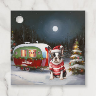 Étiquettes Cadeau Boston Terrier Caravan Christmas Adventure
