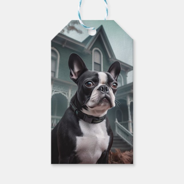Étiquettes-cadeau Boston Terrier Halloween effrayant (Devant)