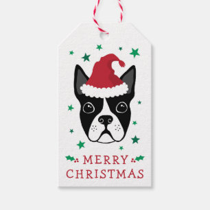 Étiquettes-cadeau Boston terrier Santa hat Joyeux Noël à De
