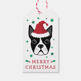 Étiquettes-cadeau Boston terrier Santa hat Joyeux Noël à De