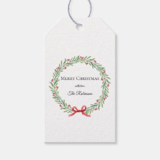 Étiquettes-cadeau Botanical Christmas Wreath Modern Script 
