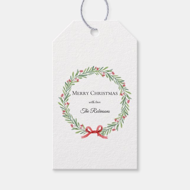 Étiquettes-cadeau Botanical Christmas Wreath Modern Script  (Devant)