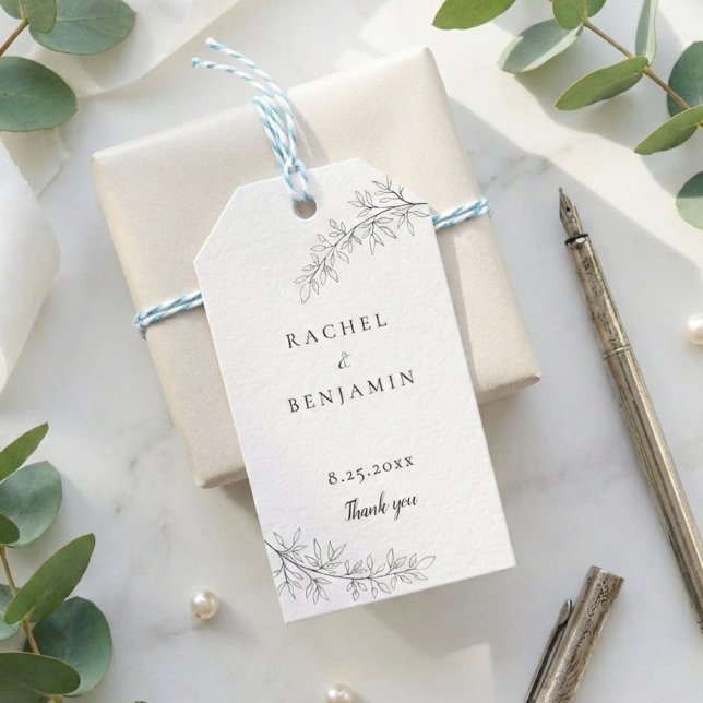 Étiquettes-cadeau Botanical Minimalist Wedding Thank you Black White (Créateur téléchargé)