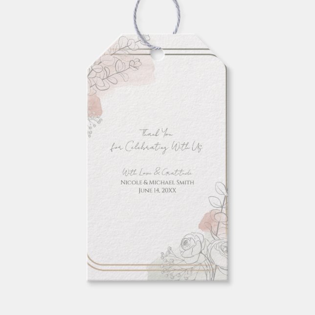 Étiquettes-cadeau Botanical Outline Sage & Blush Floral Wedding  (Devant)
