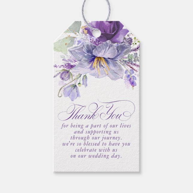 Étiquettes-cadeau Botanical Purple Flowers Elegant Thank You (Devant)