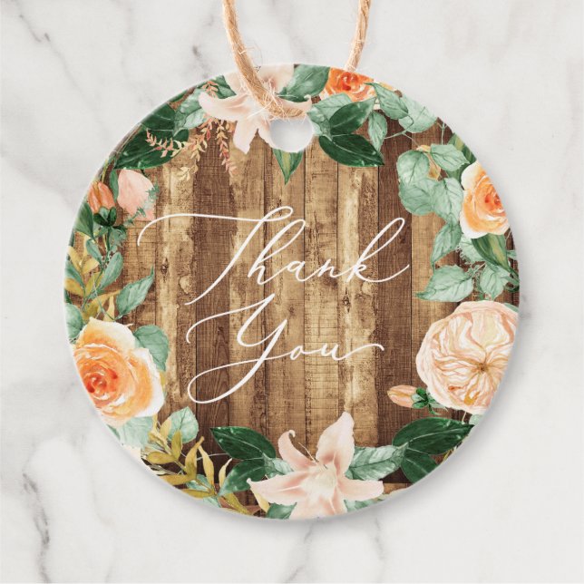 Étiquettes Cadeau Botanique Boho Verdure Bois rustique Merci (Devant)