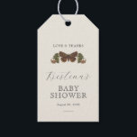 Étiquettes-cadeau Botanique de bois Baby shower neutre<br><div class="desc">Les étiquettes de faveur du baby shower botanique Woodland comprennent un feuille de chêne vintage et un papillon de nuit doux. Personnalisez simplement le script pour vos besoins avec ce design doux.</div>