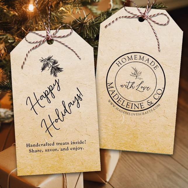 Étiquettes-cadeau Botanique maison personnalisée Emballage Kraft vac (homemade christmas gift tag template artisan maker crafter kraft gifting sage small business brand)