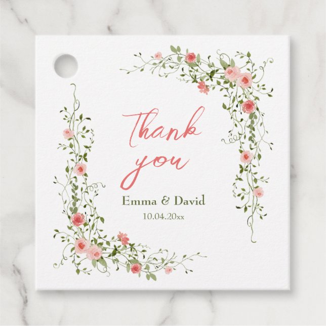 Étiquettes Cadeau Botanique rose Roses mariage rustique (Devant)