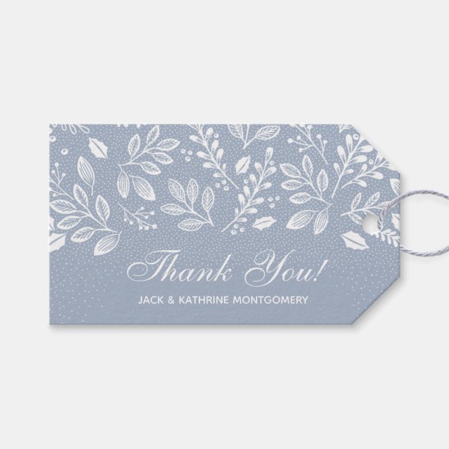 Étiquettes-cadeau Botaniques blanches Dusty Merci bleu (Devant (Horizontal))