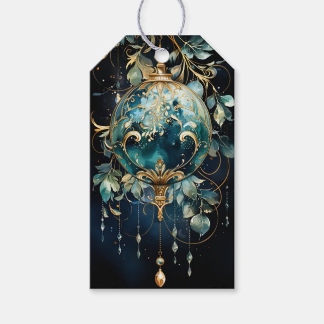 Étiquettes-cadeau Botaniques dorées : Symphonie Vert et Or (Devant)