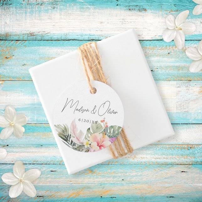 Étiquettes Cadeau Botaniques tropicales Aquarelle Mariage Favoriser (Créateur téléchargé)