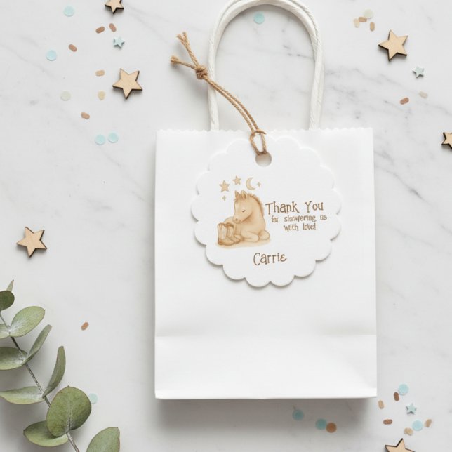 Étiquettes Cadeau Bottes de bébé cowboy et Merci de Baby shower de p (Personalized baby shower thank you gift bag tag )