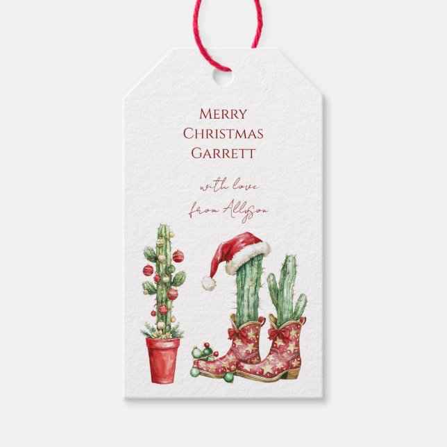 Étiquettes-cadeau Bottes de cactus de Noël Western Cactus (Devant)
