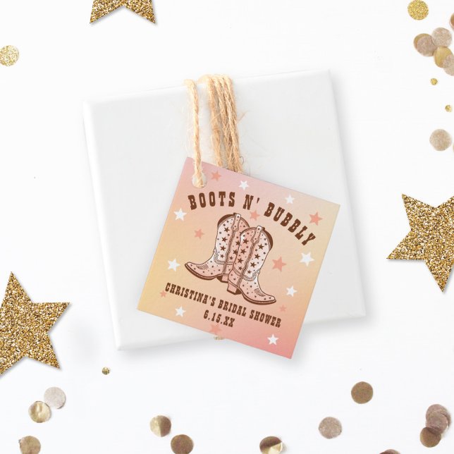 Étiquettes Cadeau Bottes de cowboy Boots N' Bubbly Mariage Élégant (Créateur téléchargé)