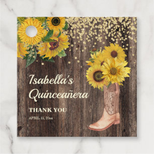 Étiquettes Cadeau Bottes de tournesol rustiques Quinceañera 15e Merc