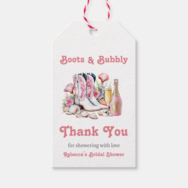 Étiquettes-cadeau Bottes et Bulles Fête de Mariée Cowgirl Côtière (Devant)