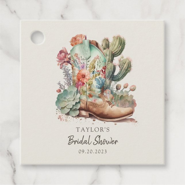 Étiquettes Cadeau Bottes et bulles : Réception de mariage western (Devant)