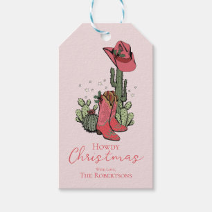 Étiquettes-cadeau Bottes et cactus de cow-girl de Noël de Pink Howy