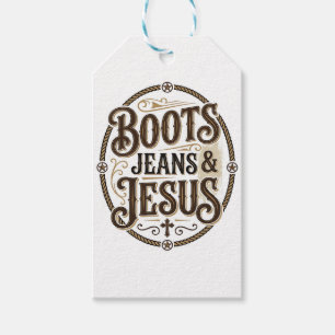 Étiquettes-cadeau Bottes Jeans & Jésus Foi Occidentale Vintage
